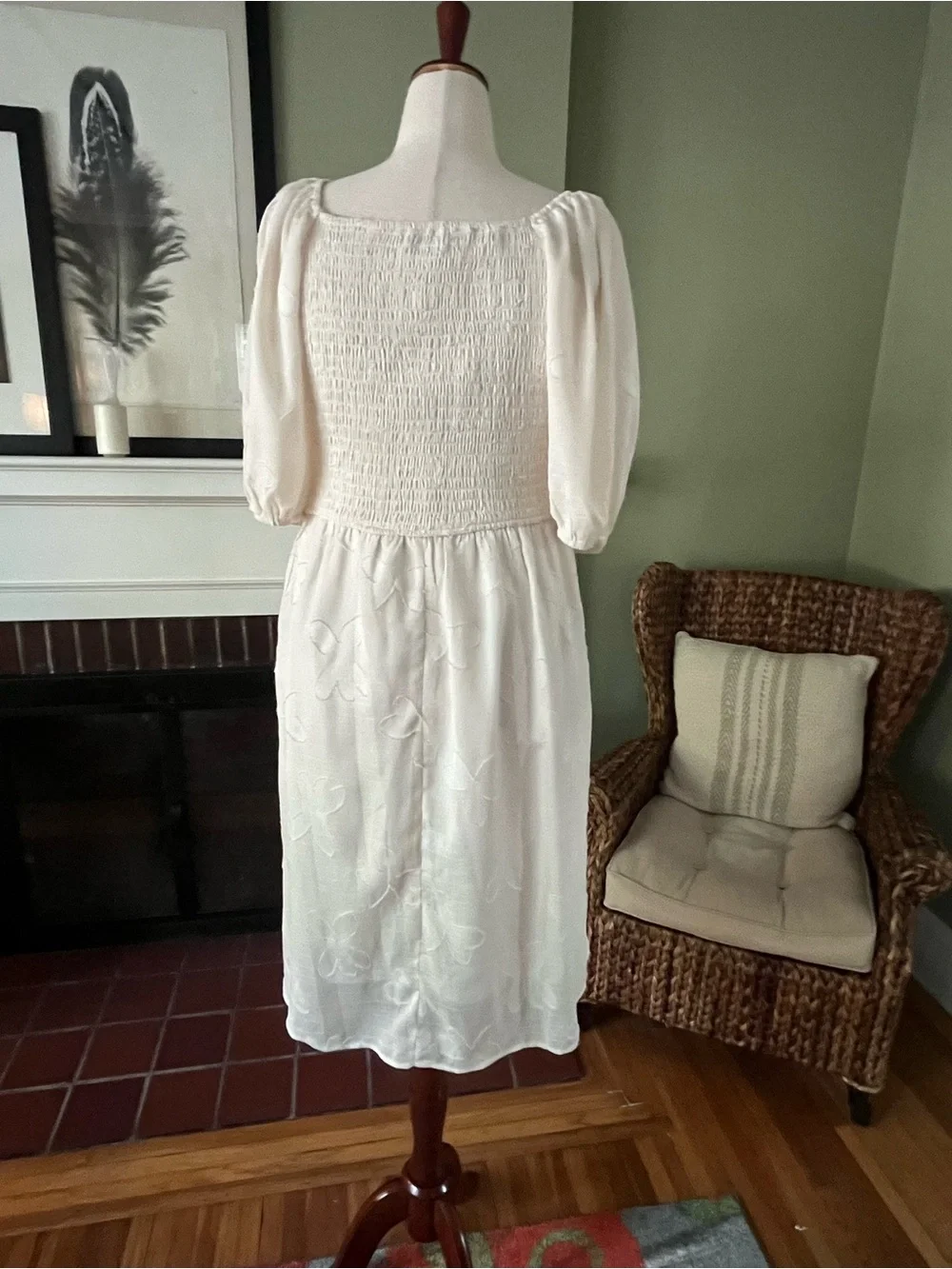 Polagram Ivory Floral Appliqué Empire-Waist Dress | Size 3XL